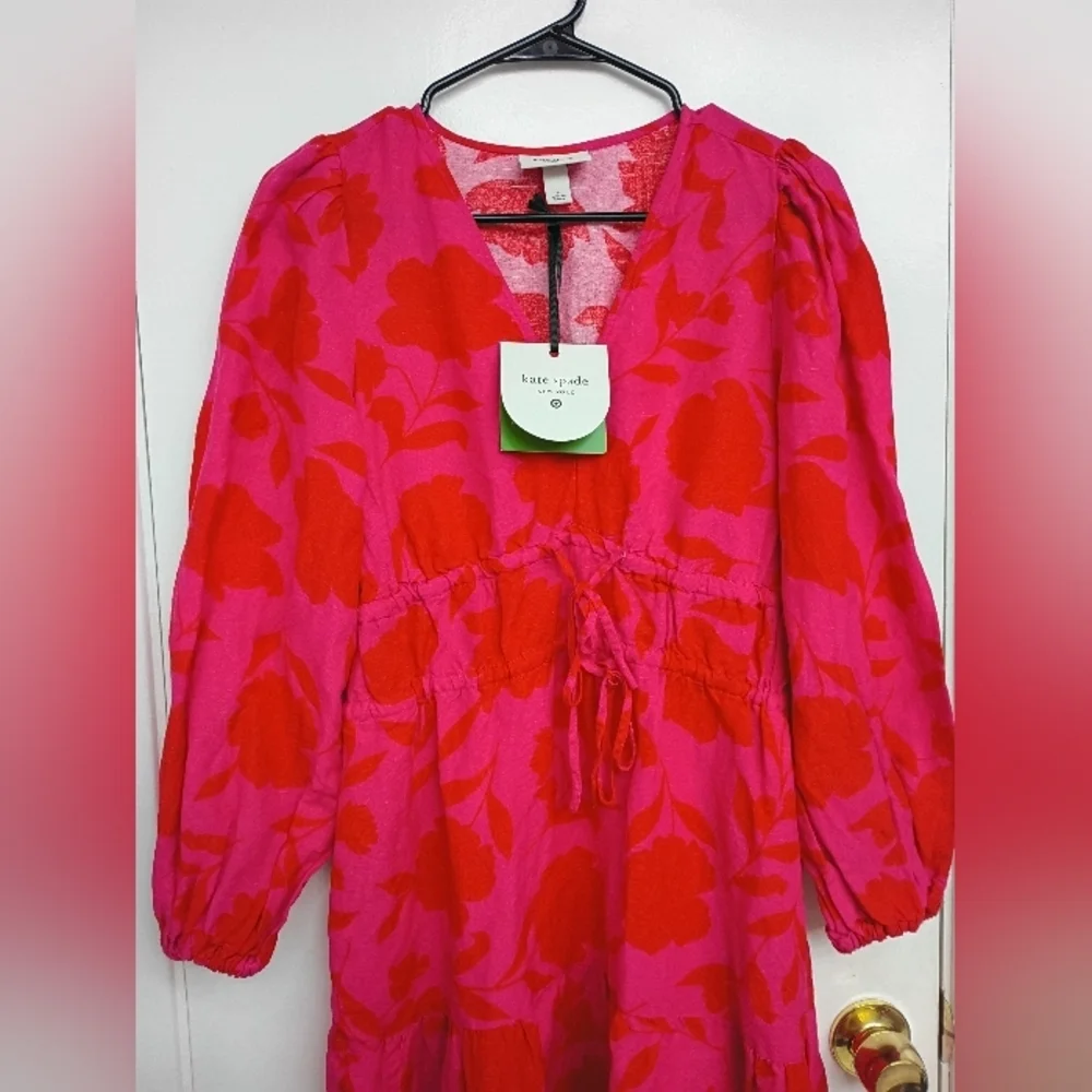 kate spade Pink and Red Floral Long-Sleeve Midi Dress